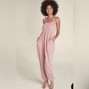 VENUS Smocked Lounge Jumpsuit Heathered Pink